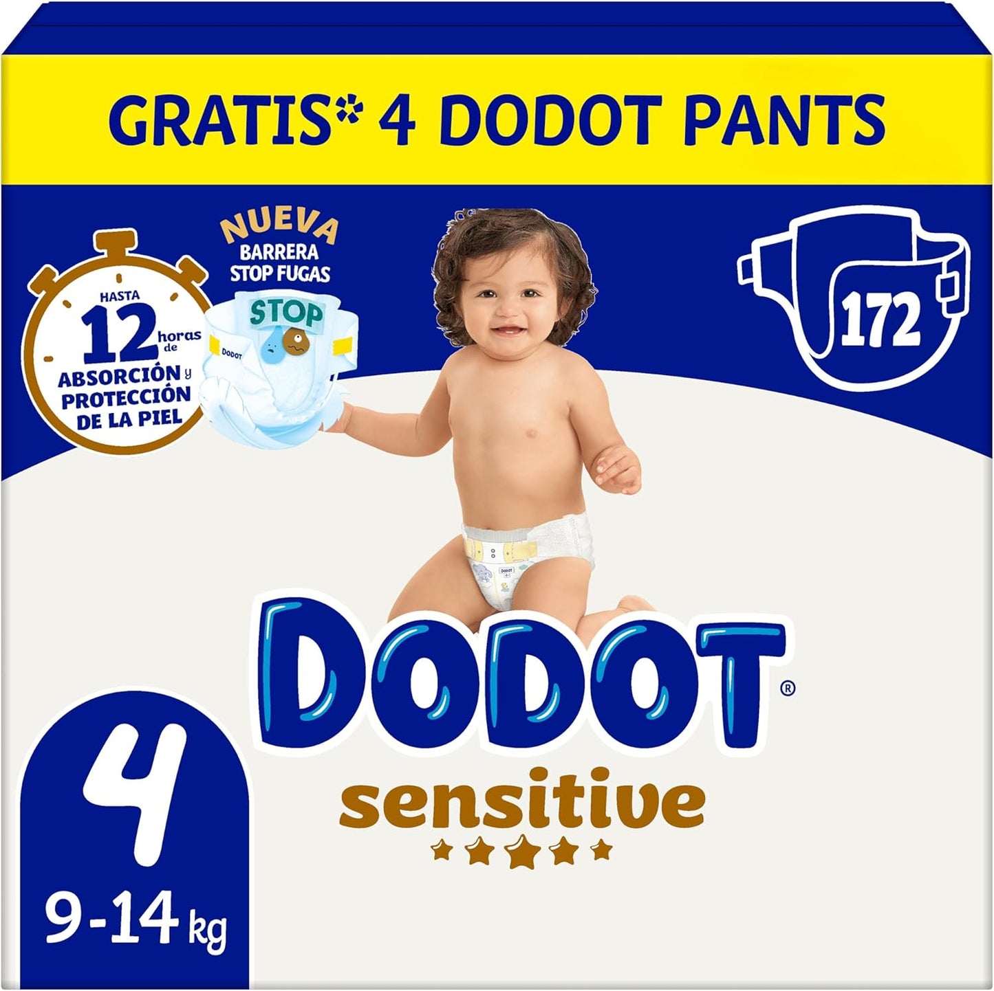 Dodot Pañales Bebé Sensitive Talla 1 (2-5 kg), 174 Pañales + 1 Pack de 40 Toallitas Gratis de Aqua Plastic Free, Nº1 en Protección de la Piel de Dodot, Pack Mensual