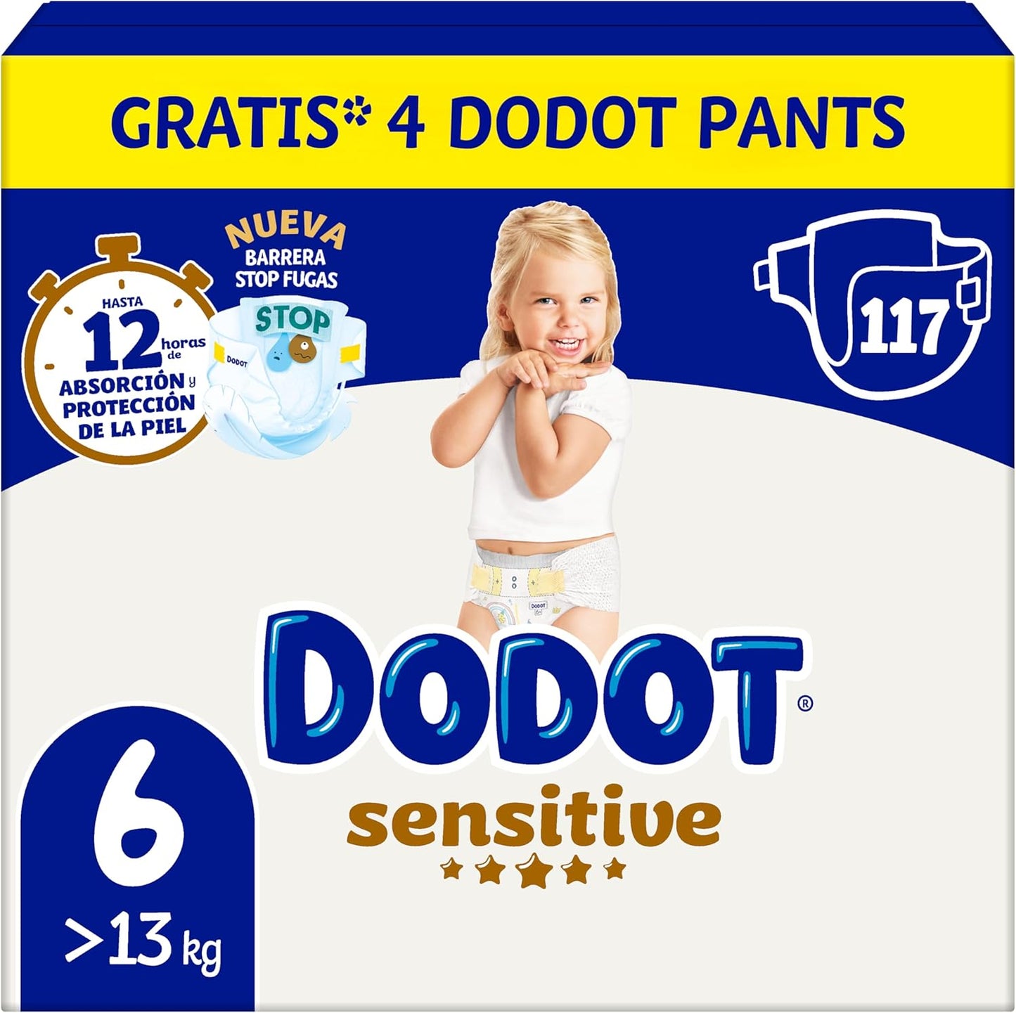 Dodot Pañales Bebé Sensitive, Talla 2 (4-8 kg), 240 Pañales + 1 Pack de 40 Toallitas Gratis de Aqua Plastic Free, Nº1 en Protección de la Piel de Dodot, Pack Mensual