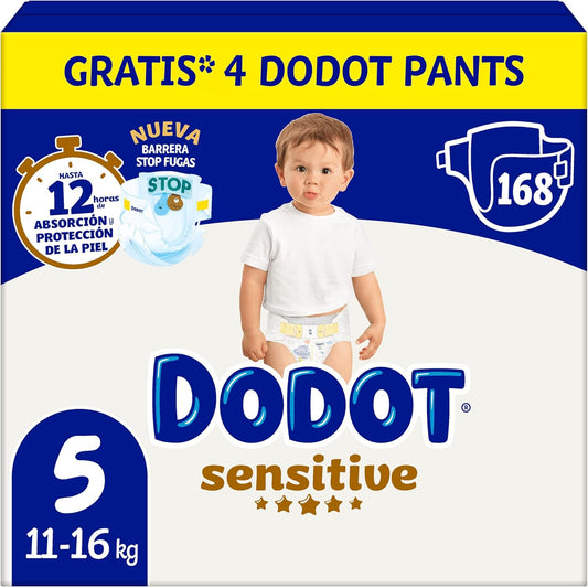 Dodot Pañales Bebé Sensitive, Talla 2 (4-8 kg), 240 Pañales + 1 Pack de 40 Toallitas Gratis de Aqua Plastic Free, Nº1 en Protección de la Piel de Dodot, Pack Mensual